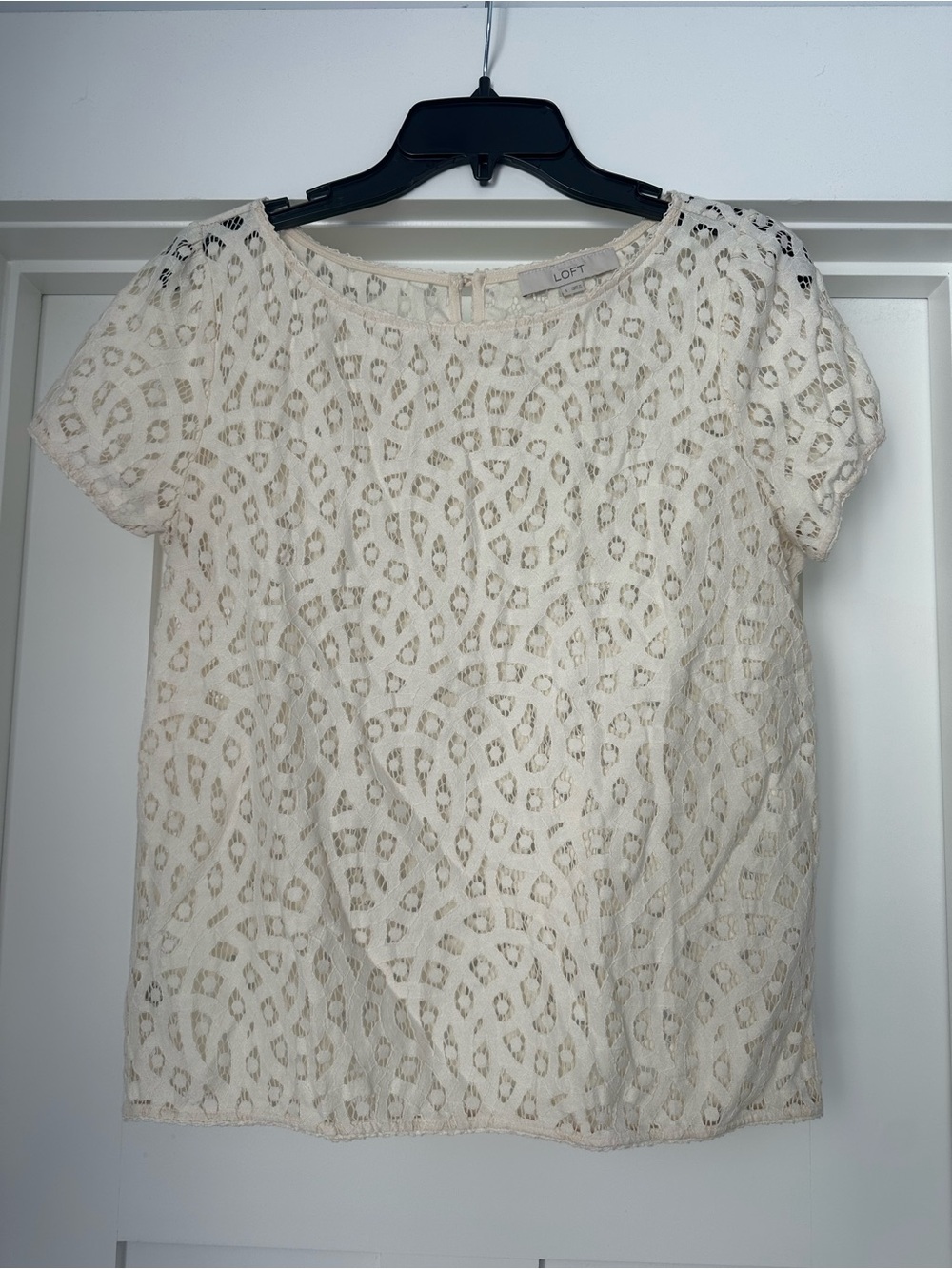 LOFT Cream Lace Short Sleeve Blouse